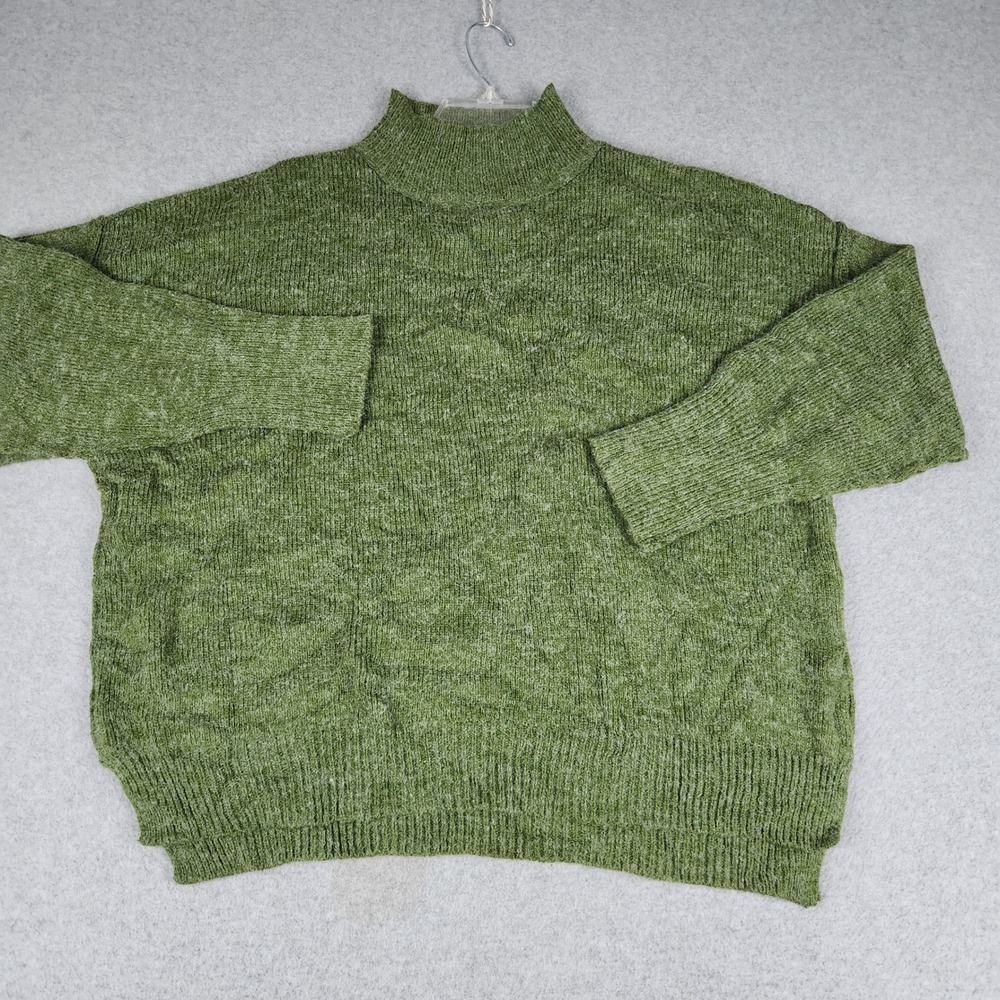 La Miel Sweater Womens Large Green Marled Knitted Mock Neck Side Slit Oversized